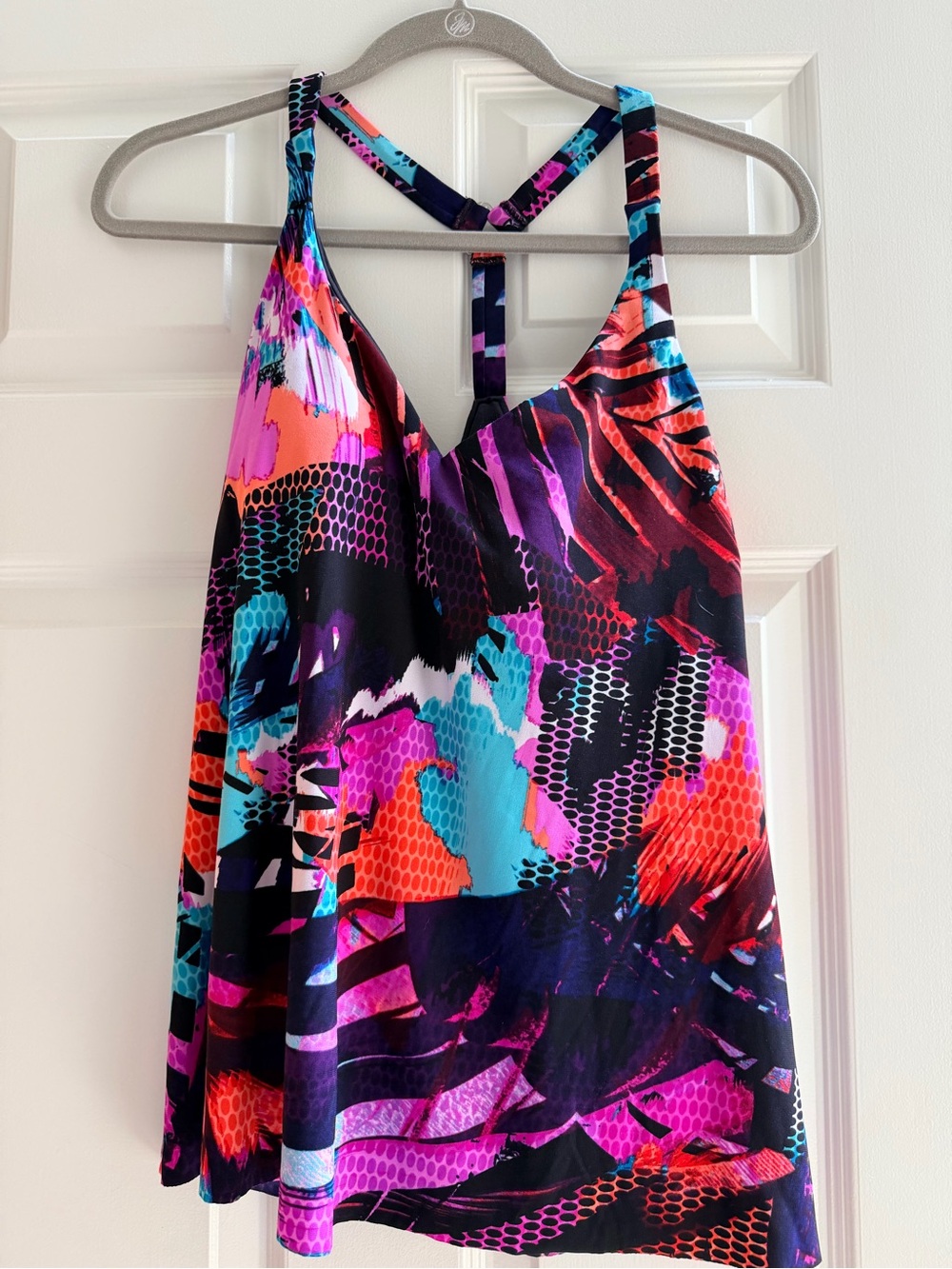 Women’s Tankini Swim Top Aqua Green Teal & Magenta Abstract
